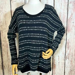 Three Dots Long Sleeve Metallic Oversized Striped Pullover Sweater Size Small